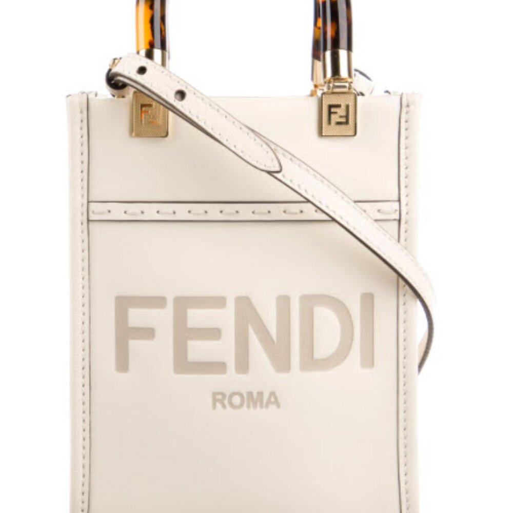 Fendi Mini Sunshine Shopper White Leather Mini-Bag w/COA